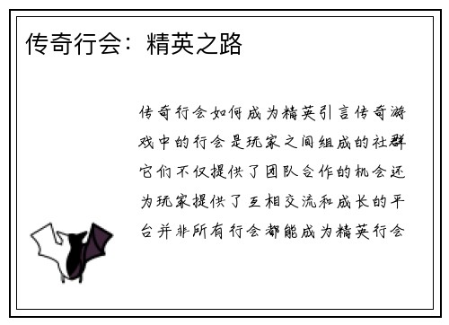 传奇行会：精英之路
