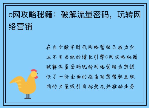 c网攻略秘籍：破解流量密码，玩转网络营销